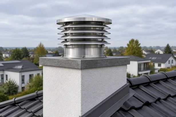 Illustrative Produktdarstellung: Lamellen-Kaminhut für Wetterschutz und optimierten Rauchabzug.